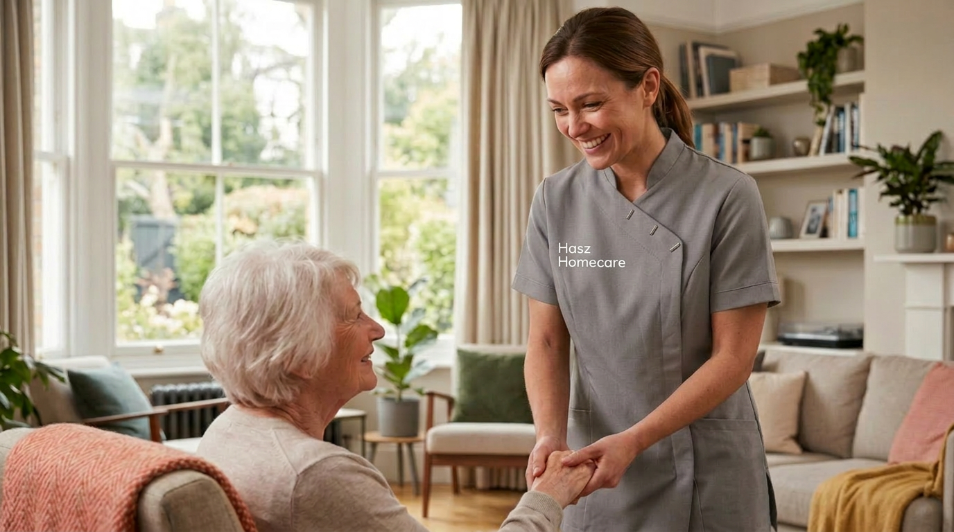 Hasz Homecare Services carer providing compassionate care to elderly woman at home