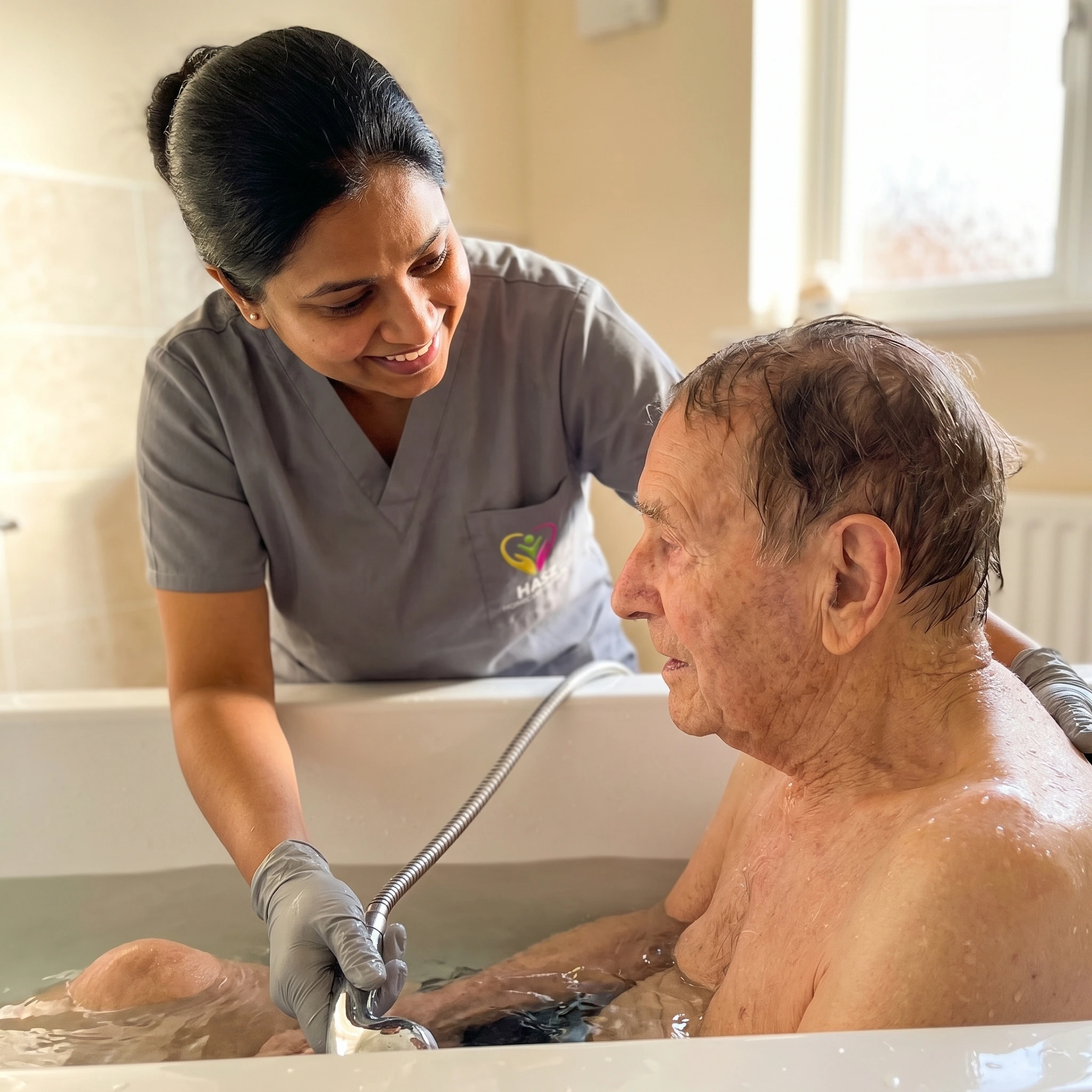 Hasz Homecare Services carer assisting adult with physical disability at accessible home